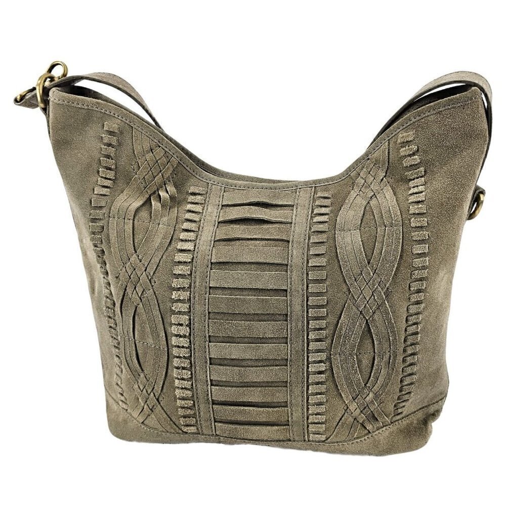 NANETTE LEPORE Bone Suede  Hobo Shoulder Bag with Intricate Woven Design - Picture 11 of 11
